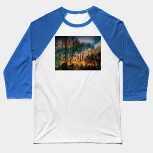 Textured Tree and Sky Scene Baseball T-Shirt